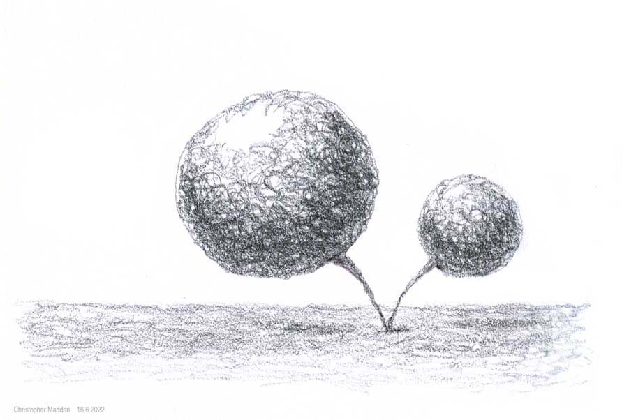 contemporary art pencil sketch balls on stalks