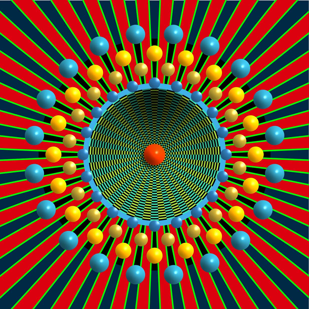 contemporary abstract art radiating lines and spheres
