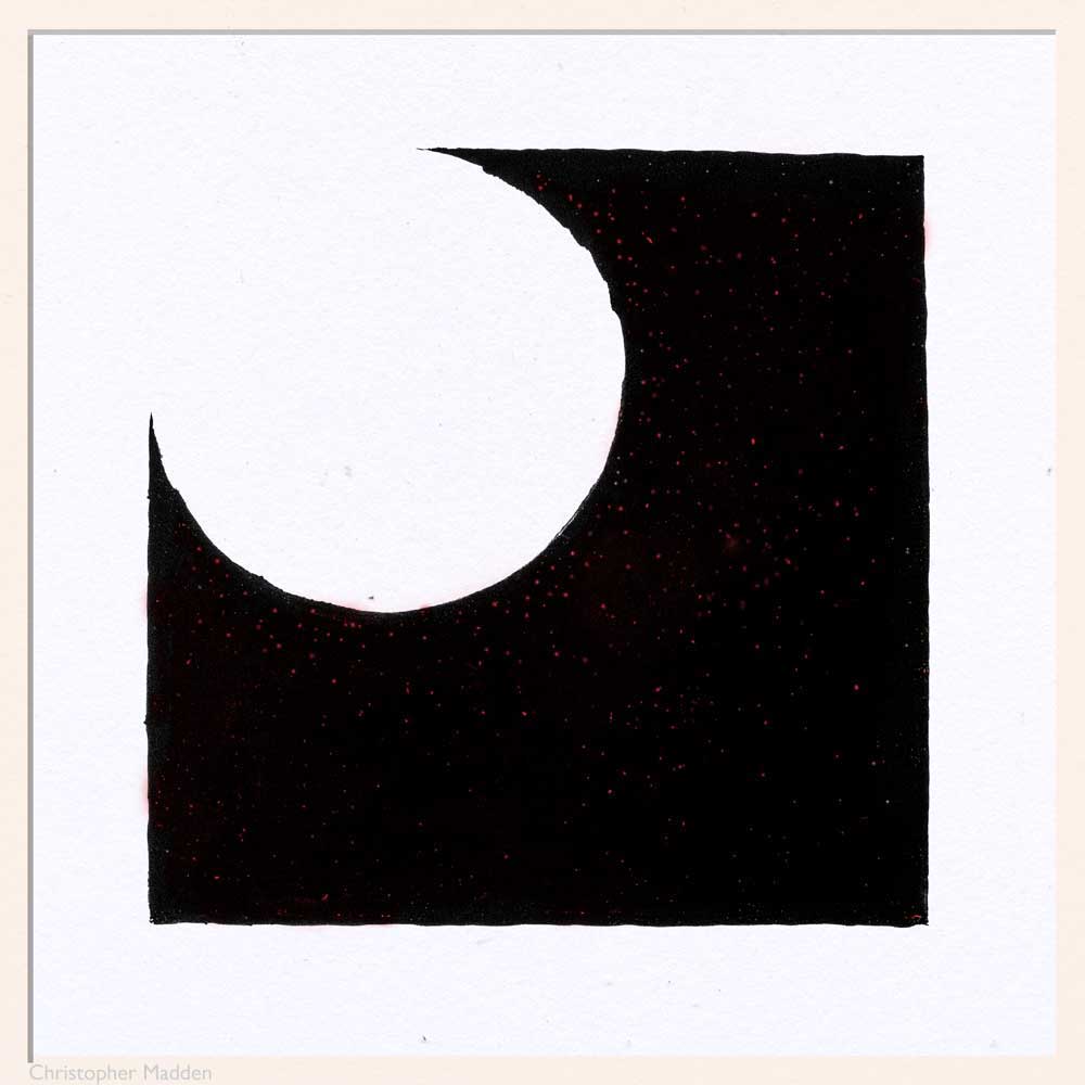 Contemporary minimalist gouache painting - black square with circle removed