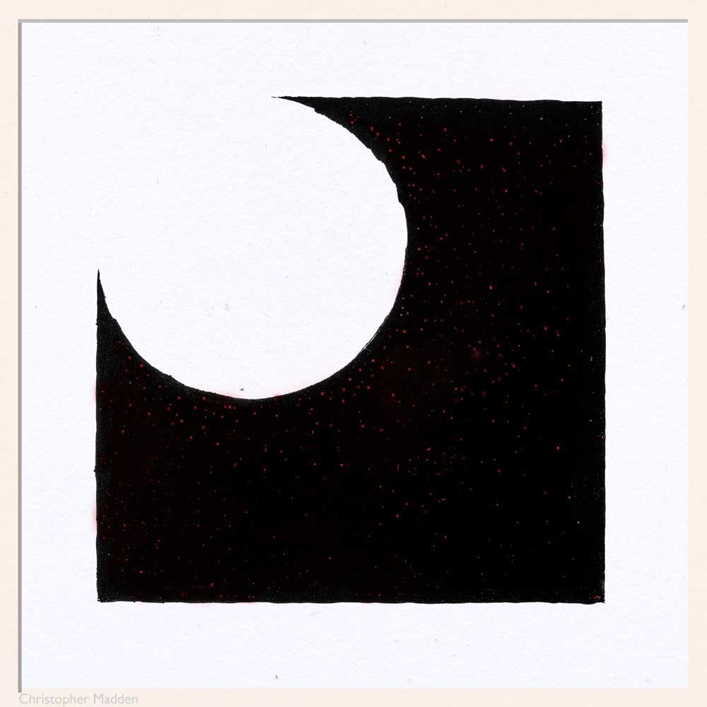 Gouache painting - black square with circle removed Contemporary minimalist gouache painting - black square