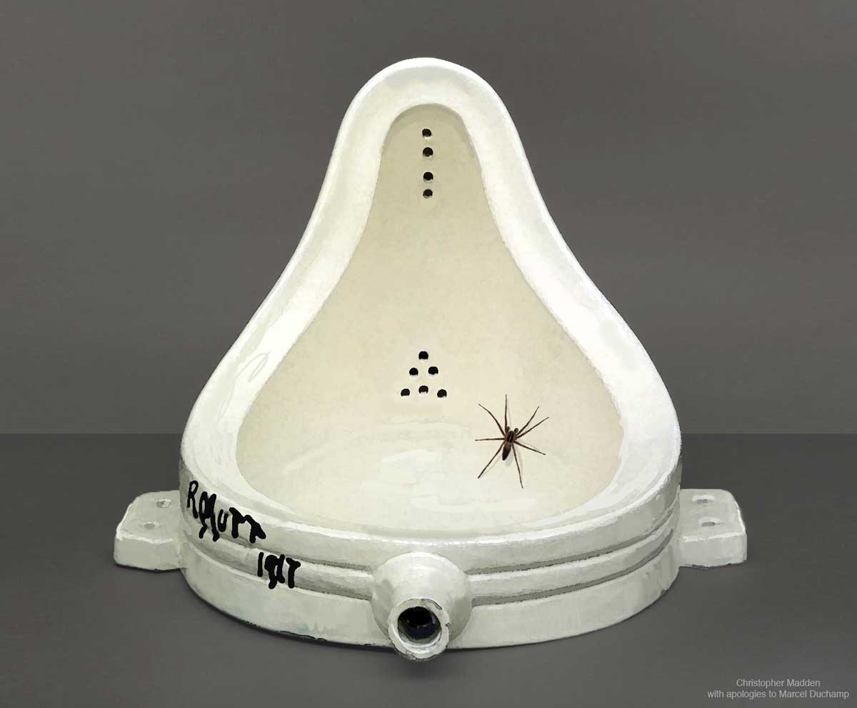 contemporary dada – Duchamp Fountain with spider