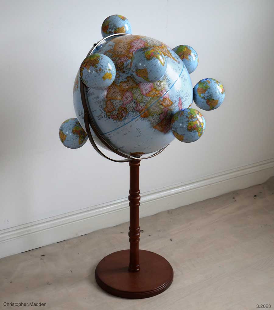 Contemporary environmental art sculpture using globes
