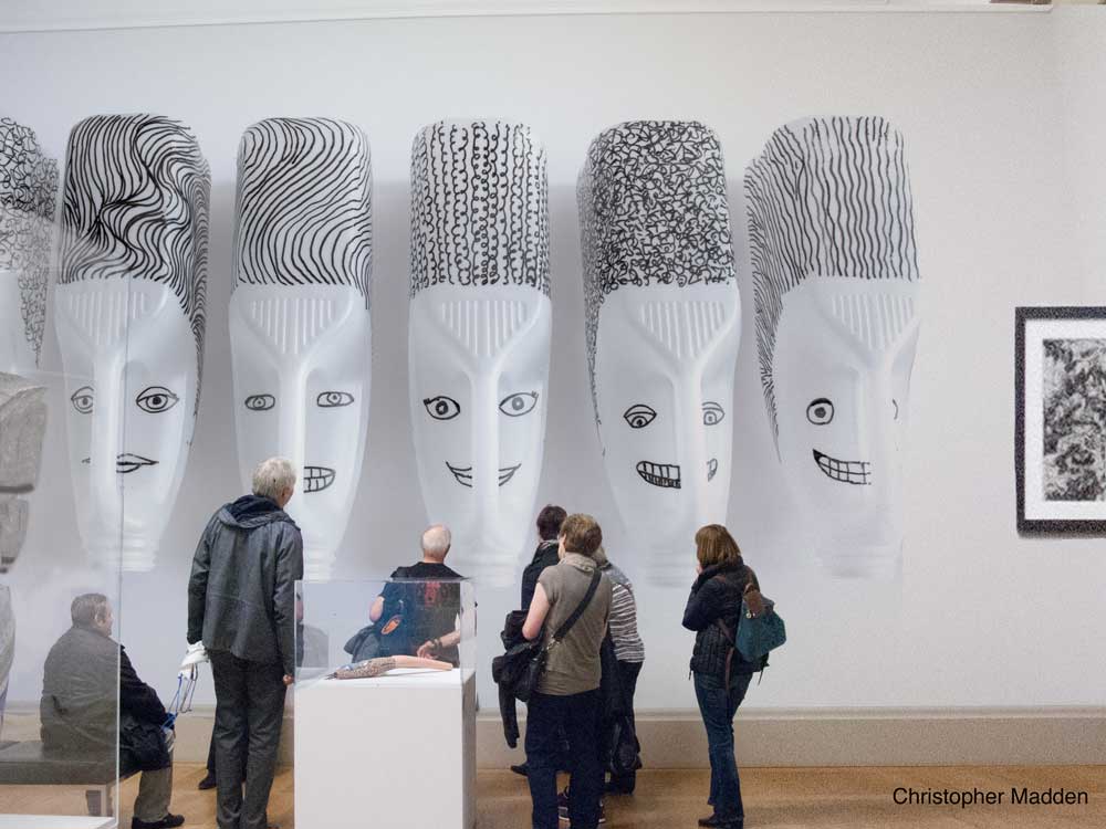 Contemporary art - sculpture based on plastic milk bottles Contemporary environemtal installation – oversized plastic bottles