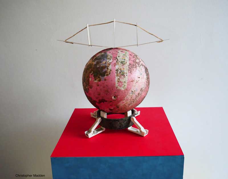 Contemporary art assemblage from upcycled objects