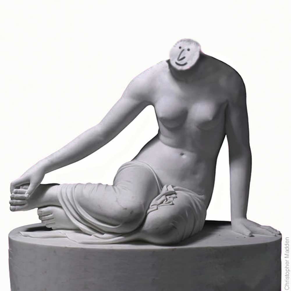 Humour in contemporary art - a classical statue with a cartoon head