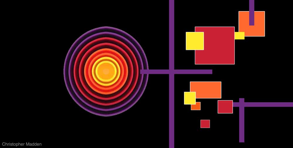 Contemporary geometrical abstract art - composition of squares and rings