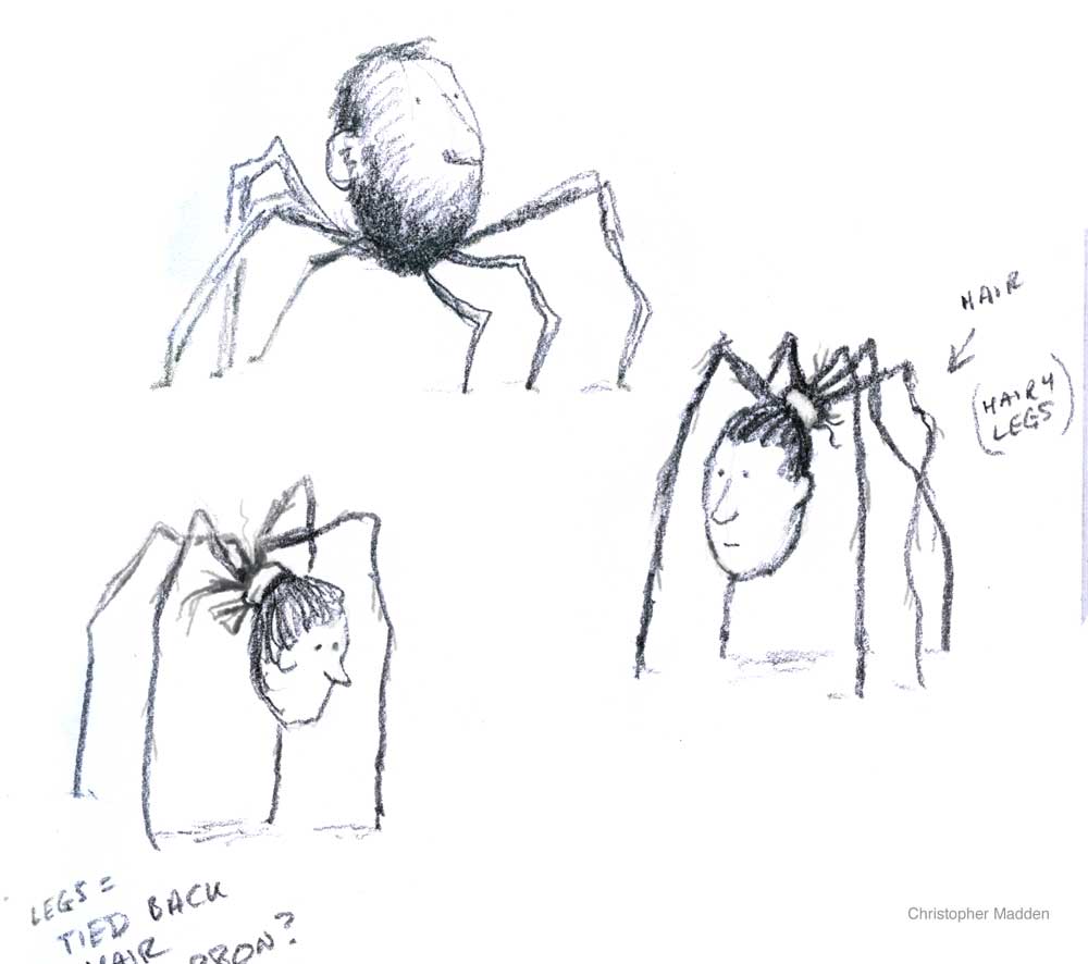 contemporary art spider heads - pencil sketch from the imagination
