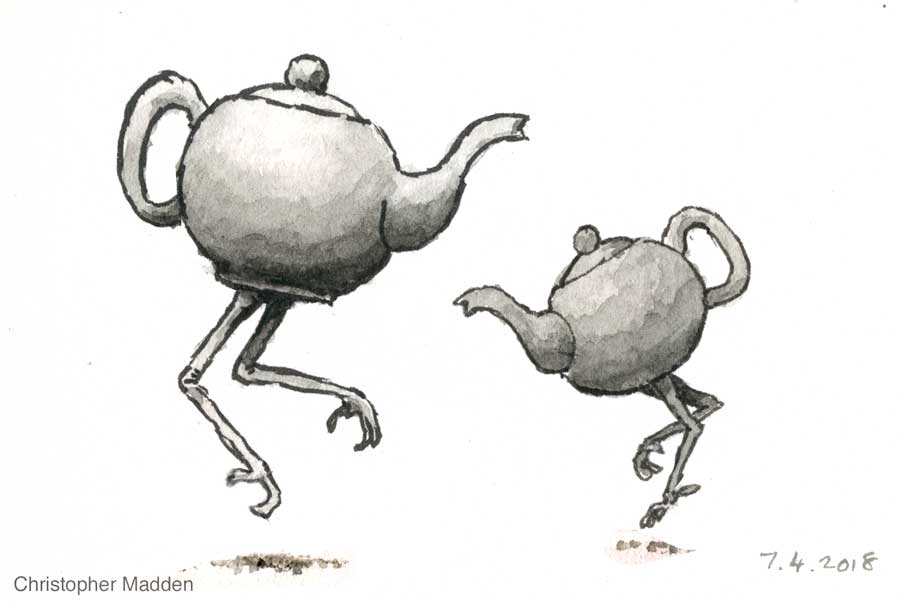 surreal sketch from the imagination – teapots