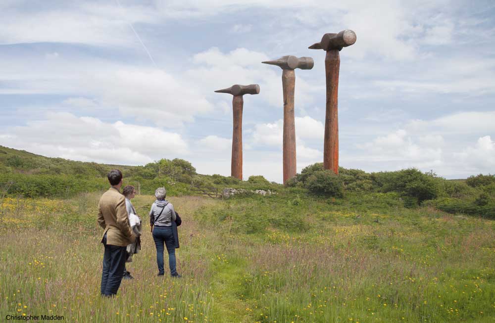 Contemporary sculpture  in the landscape Cornwall - hammers
