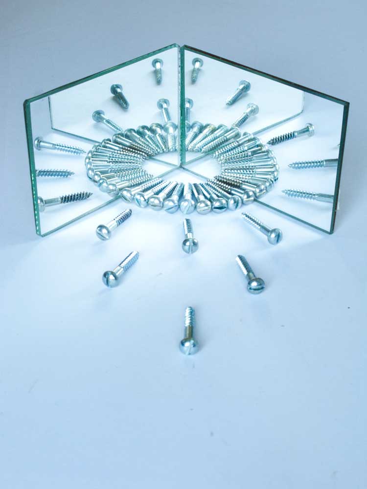 Contemporary art - mirrors with screws Mirror based contemporary art reflections
