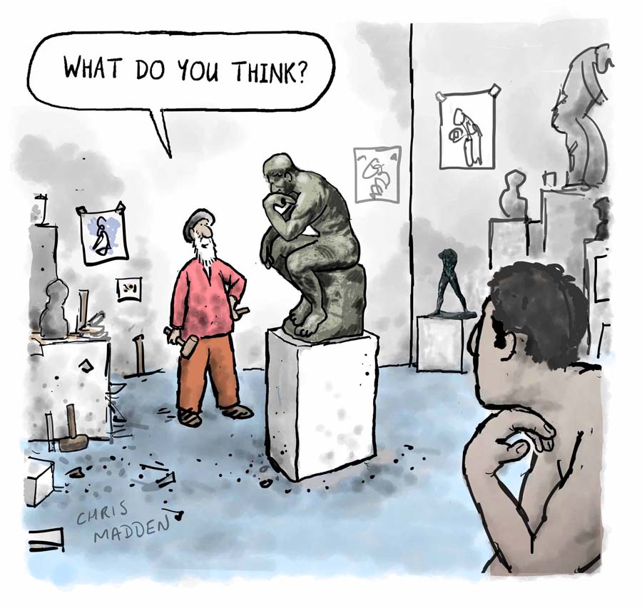 Rodin Thinker cartoon
