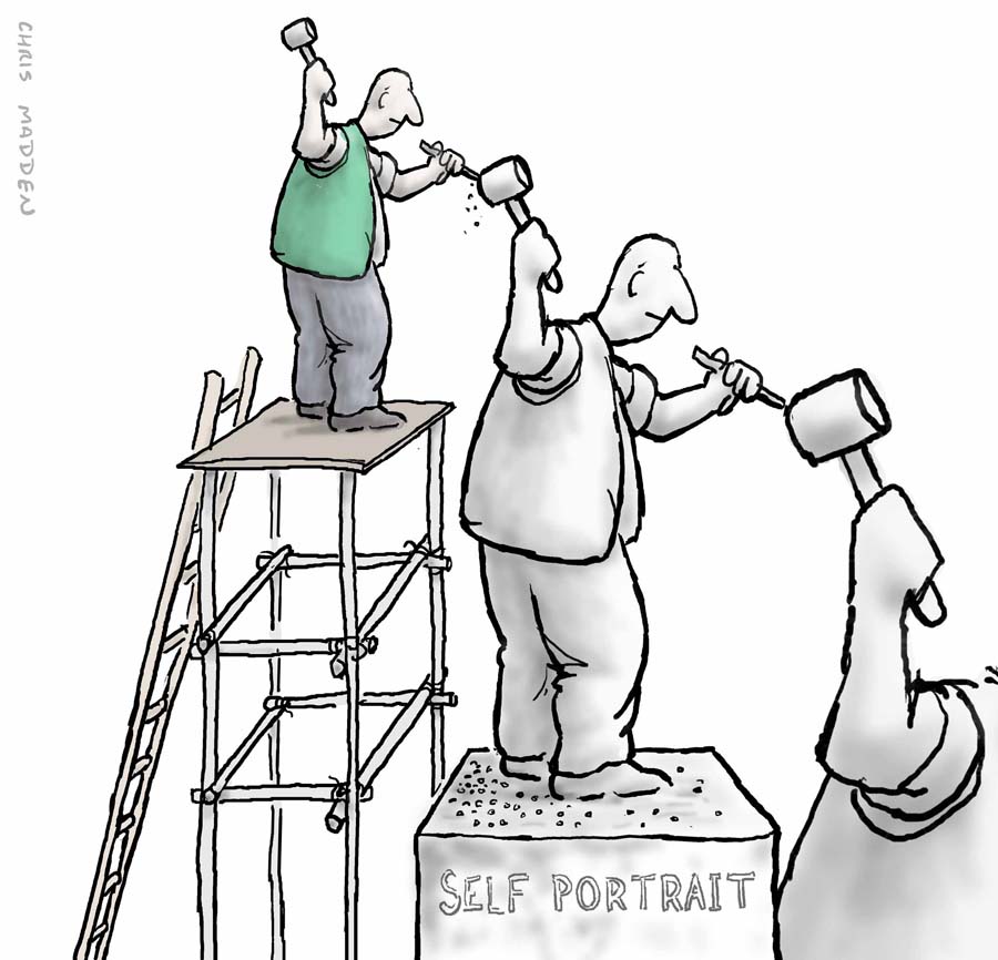 Sculpture cartoon -  self portrait in infinite regression