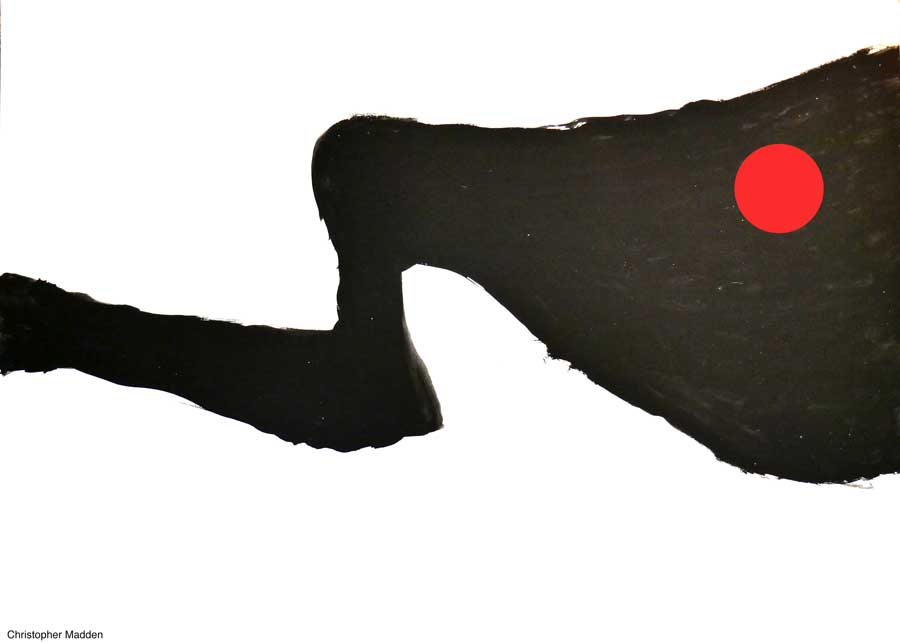Modern art abstract-painting - black form, red dot